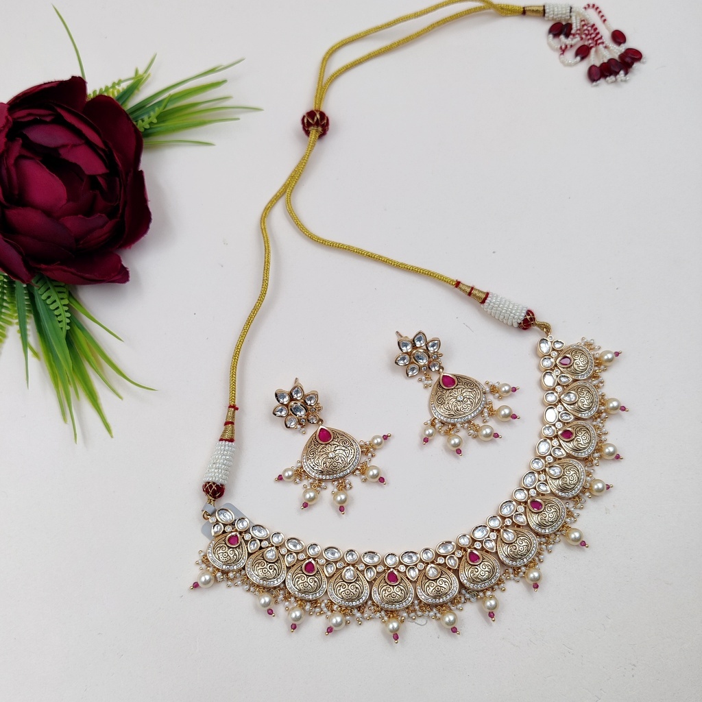 Antique Ladies Kundan Necklace Set - Zircon, Copper Alloy, Elegant White Polish | Perfect For Weddings, Engagements, Parties, Anniversaries, And Thoughtful Gifts