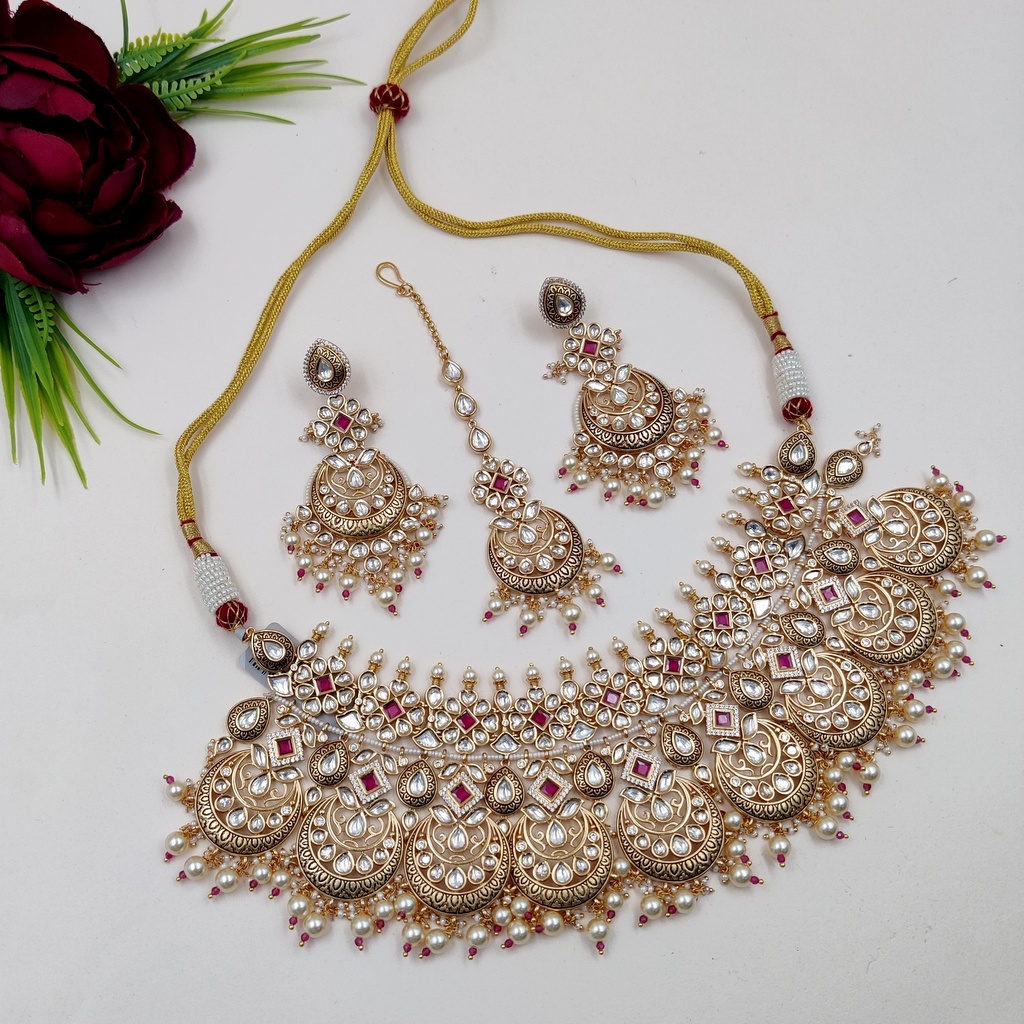 New Traditional Luxe Kundan Necklace Set - Gender: Women