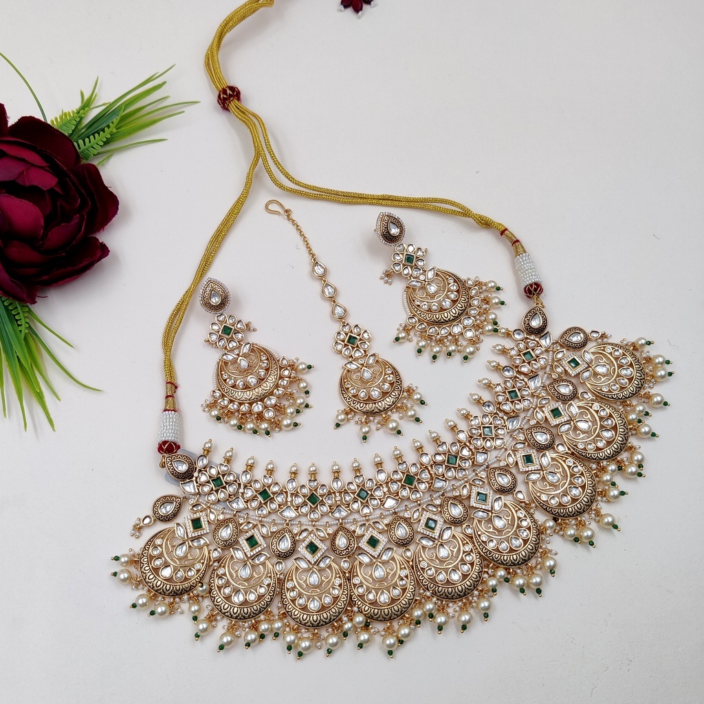 New Traditional Luxe Kundan Necklace Set - Gender: Women