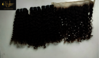 Black Indian Deep Curly Human Hair Bundles with Matching Transparent lace Frontal
