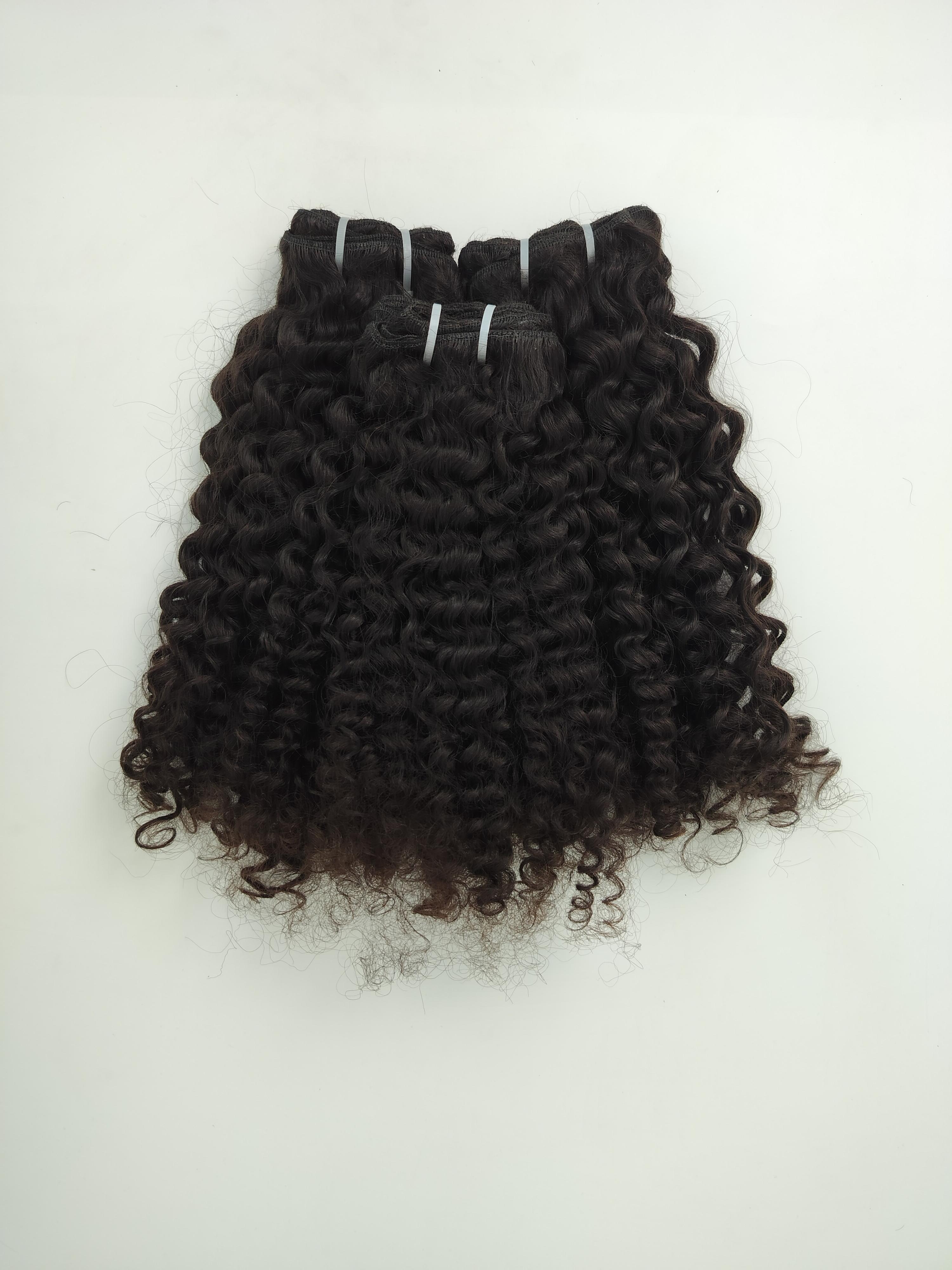 Black Indian Deep Curly Human Hair Bundles with Matching Transparent lace Frontal