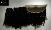 Black Indian Deep Curly Human Hair Bundles with Matching Transparent lace Frontal