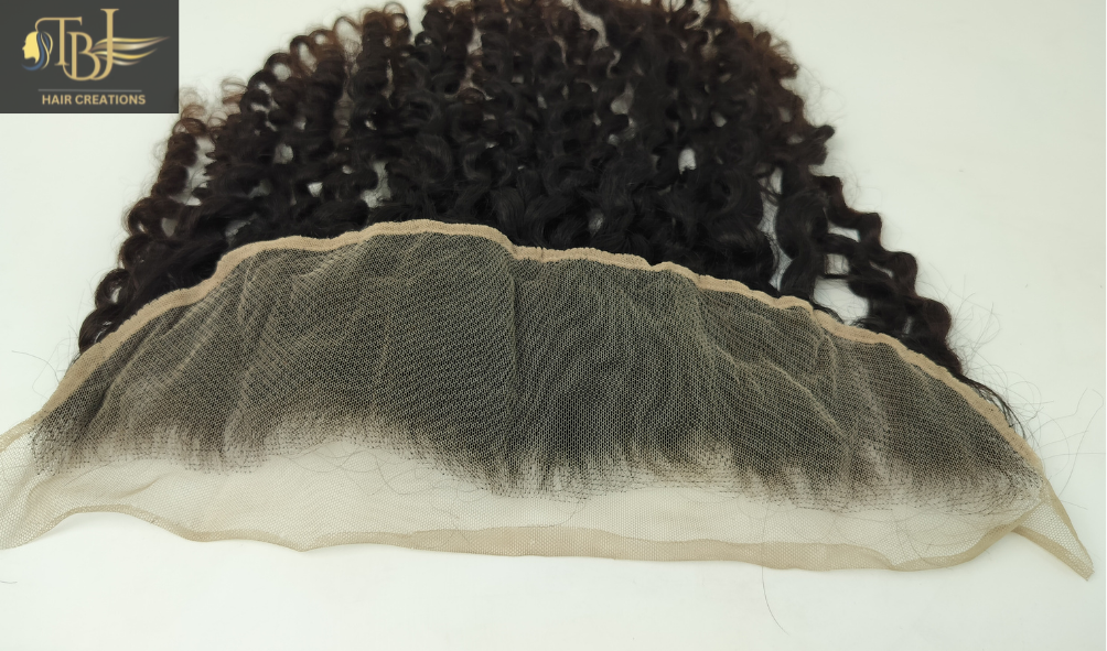 Black Indian Deep Curly Human Hair Bundles with Matching Transparent lace Frontal