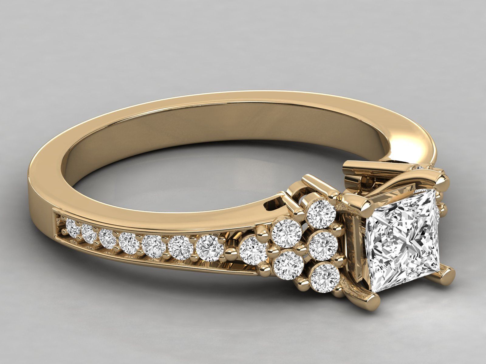 Stunning 5.50 gms 18Kt Gold Ring with 1.30ct Princess and Round Lab-Grown Diamonds by SK Diam