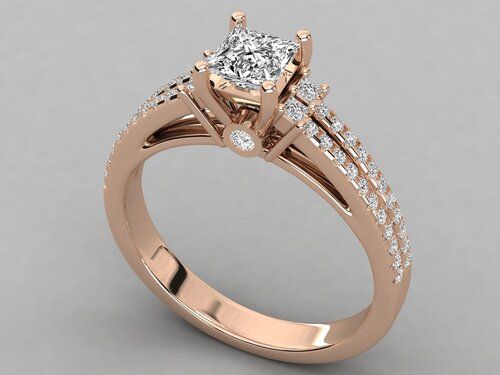 Elegant 18Kt Gold Ring with 1ct Princess & Round Lab-Grown Diamonds by SK Diam