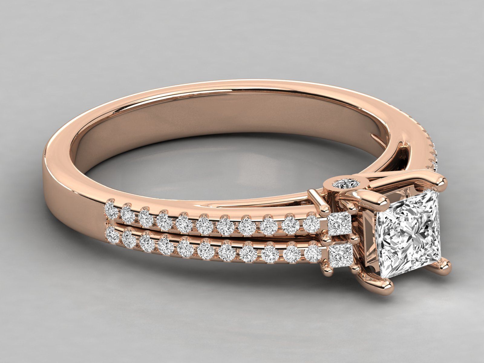 Elegant 18Kt Gold Ring with 1ct Princess & Round Lab-Grown Diamonds by SK Diam