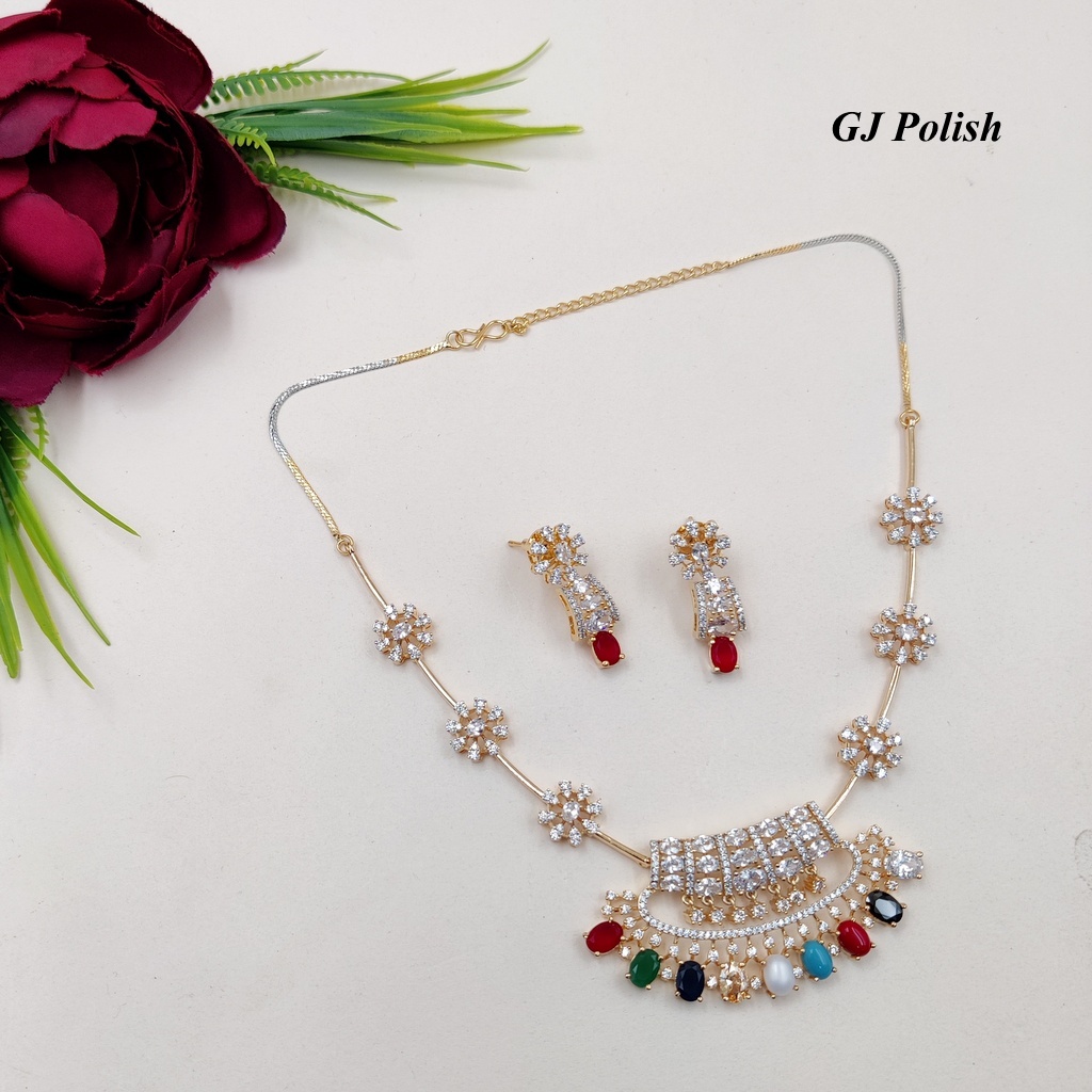 Classic Allure Floral Design American Diamond Necklace Set