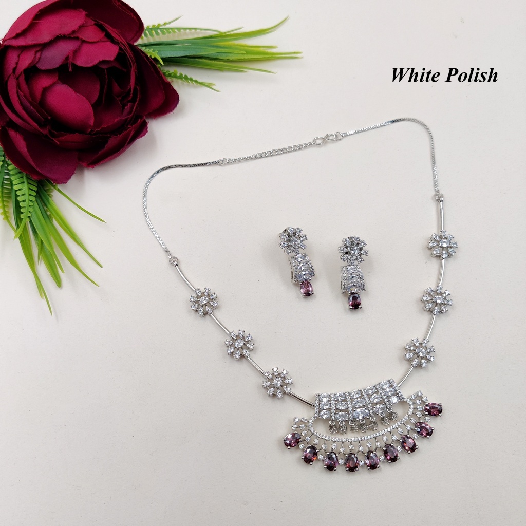 Classic Allure Floral Design American Diamond Necklace Set