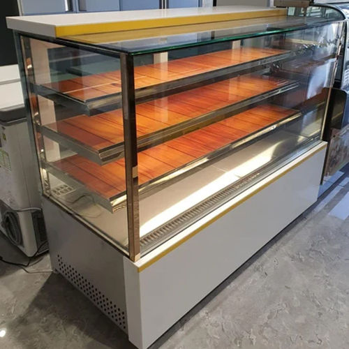 Cake Display Counter - Stainless Steel, Polished Silver Finish | Elegant Glass Showcase for Baked Goods, Durable and Easy to Clean