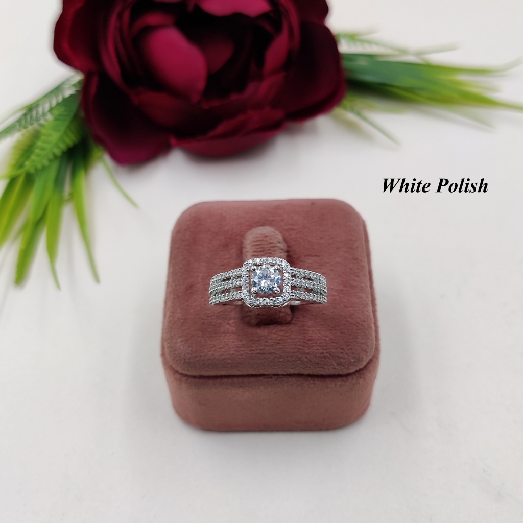 Square Shape Designer American Diamond Ring - Zircon, Copper Alloy Base Material, White Polish | Ideal For Women: Engagements, Weddings, Parties, Gifts
