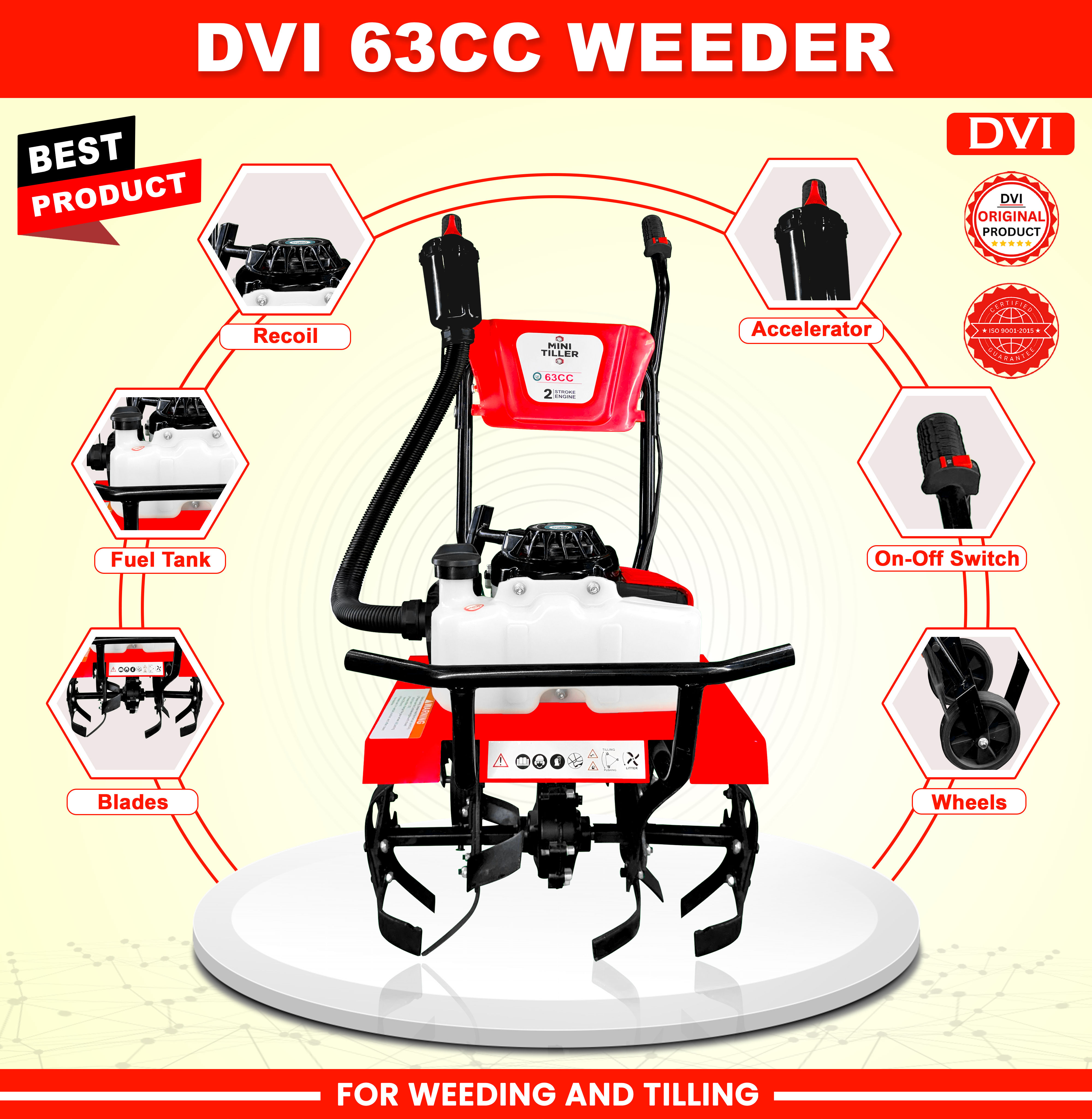 Petrol 63cc mini tiller with Cultivator attachment