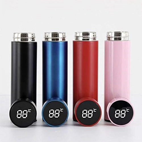 LED Temperature Smart Vacuum Insulated Water Bottle - Stainless Steel, 500 Milliliter Capacity, Multicolor, Narrow Flip Top Lid, Leak-Proof Roll-On Sealing, LED Temperature Display