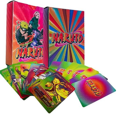 Naruto Cards In Rainbow 55 Cards In One Pack For Children Playing Anime Card - High-quality Paper, 8l X 5w Centimeters, Multicolor , Collectible Gold Foil Cards Featuring Iconic Characters