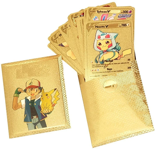 Pokemon Cards Golden Colour - Metal & Foil-Plated, 8x5 cm Size, 55 PCS Set Including GX, Vmax & V Series Cards, Waterproof & Durable