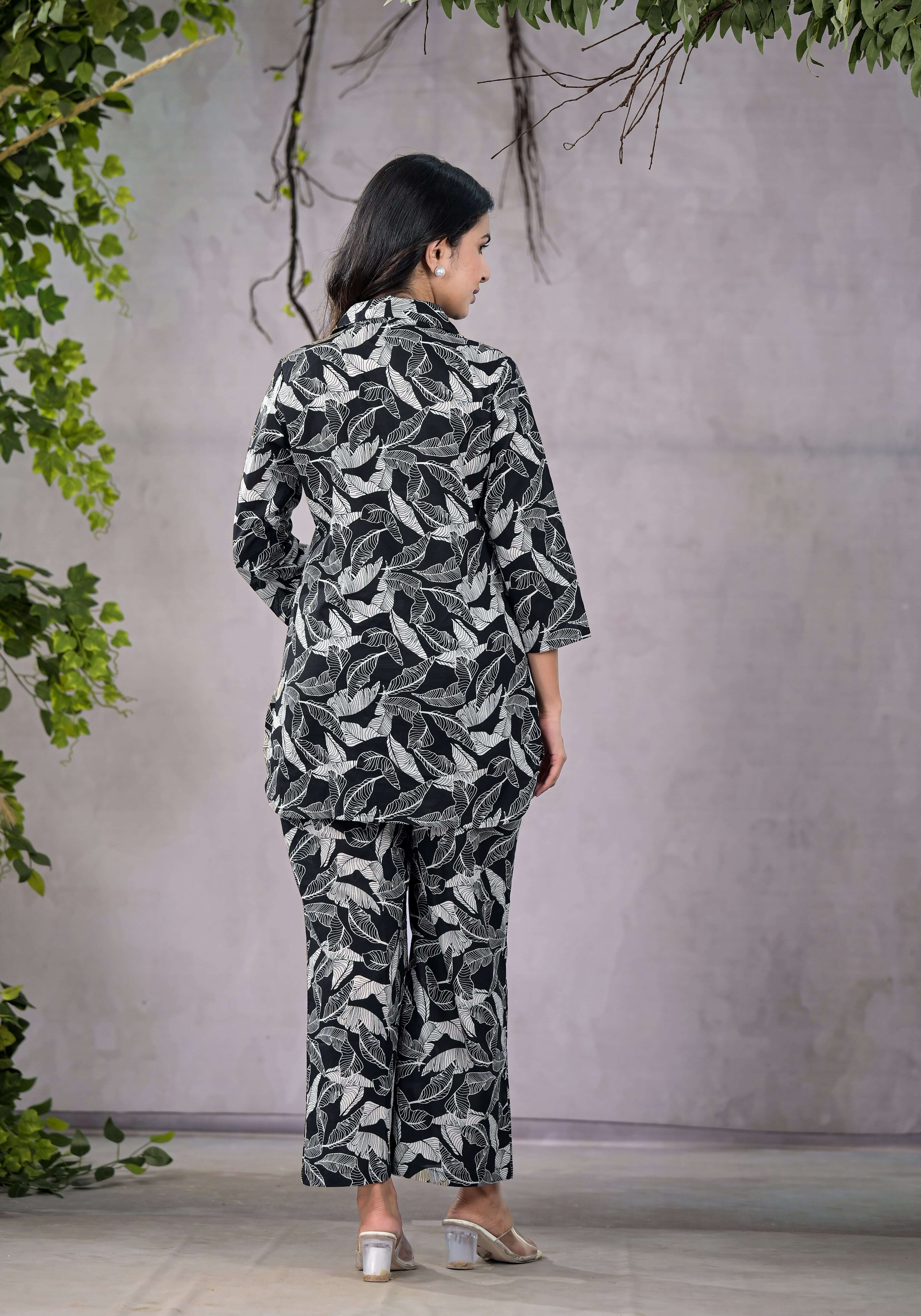 Leafy Abstract Black Co-ord Set - Ethnic Region: Indian