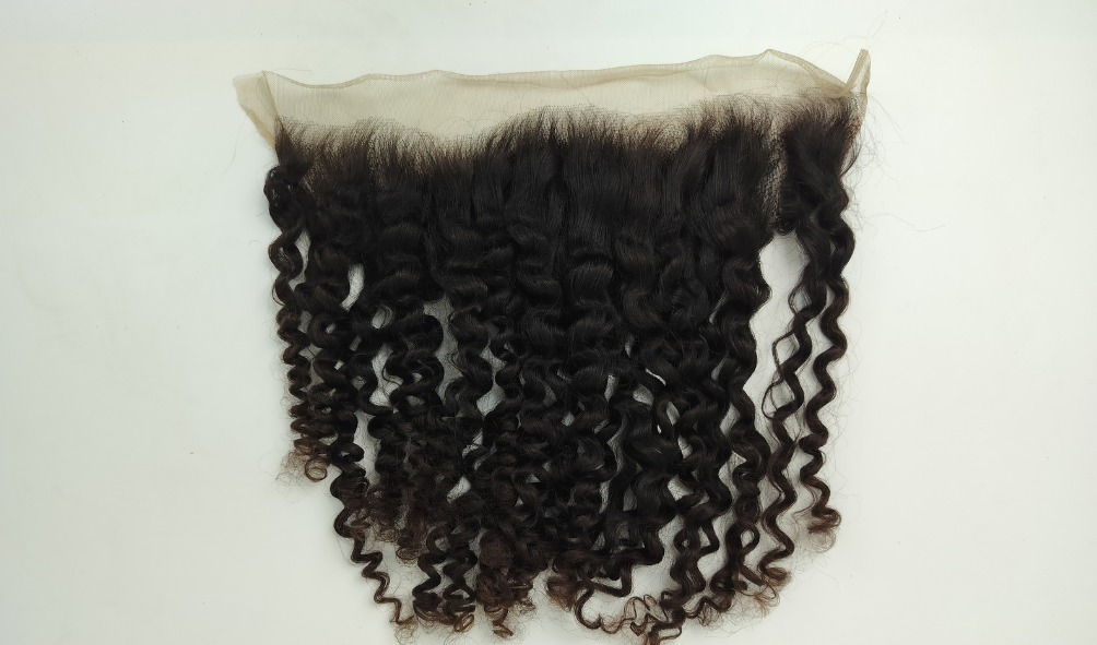 Transparent Lace 13x6 Natural Deep Curly Human Hair Frontal - Human Hair Type: Indian