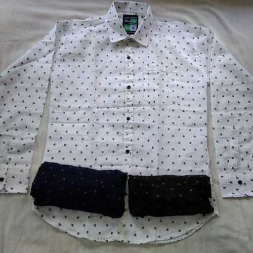 Mens Black Dotted White Shirt