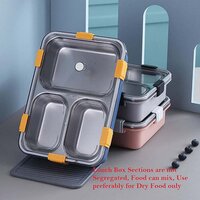 3 Compartment Transparent Stainless Steel Lunch Box with a Spoon sticks