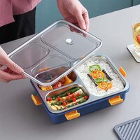3 Compartment Transparent Stainless Steel Lunch Box with a Spoon sticks