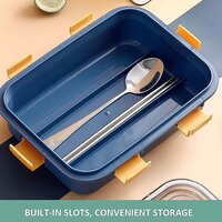 3 Compartment Transparent Stainless Steel Lunch Box with a Spoon sticks