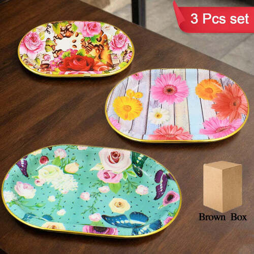 Plastic Flower Printed Design Serving Tray