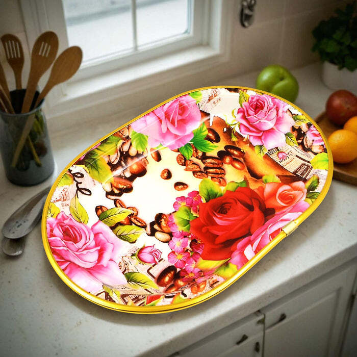 Plastic Flower Printed Design Serving Tray