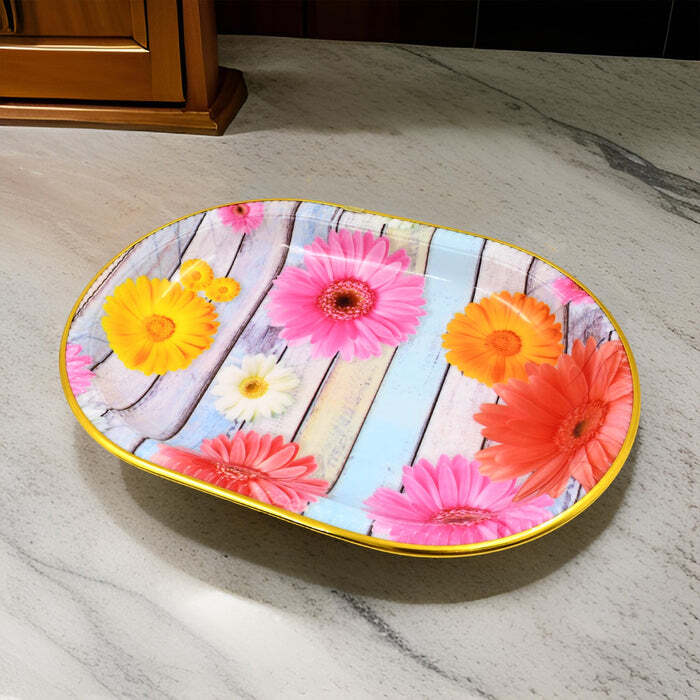 Plastic Flower Printed Design Serving Tray