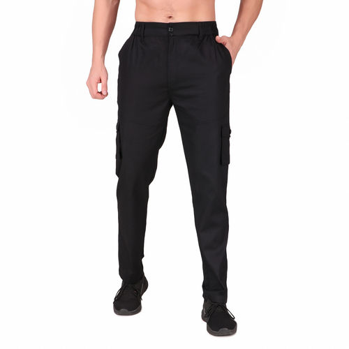 Aadhar Cotton Full Length Elasticated Waistband with Front Fly Zip Six Pocket Cargo Track Pants For Men