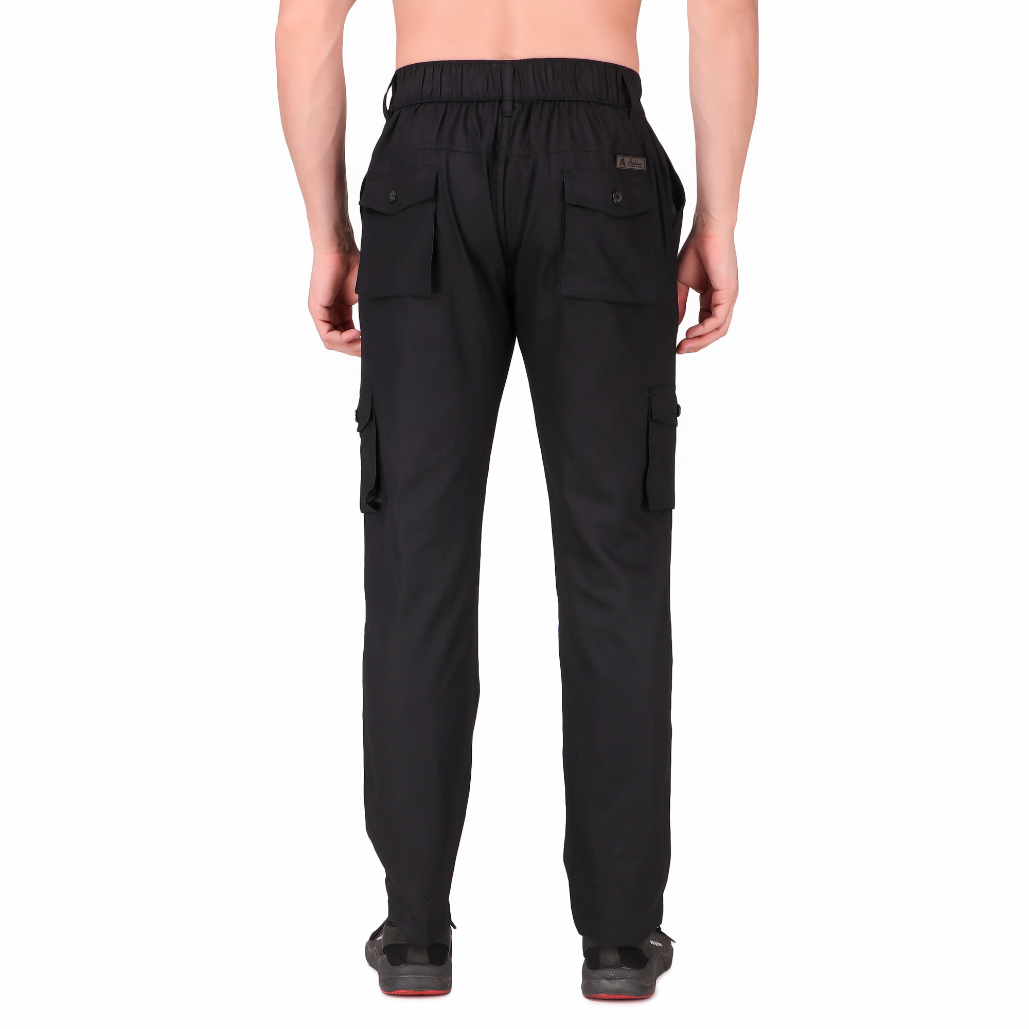 Aadhar Cotton Full Length Elasticated Waistband With Front Fly Zip Six Pocket Cargo Track Pants For Men