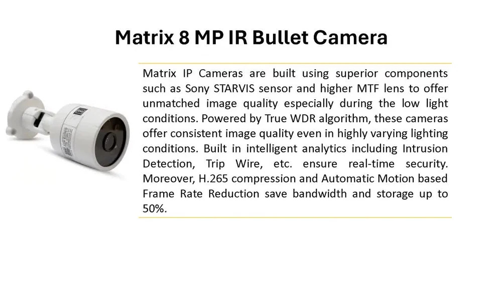 Matrix 8 Mp Ir Bullet Camera (Satatya Mibr80fl28cwp) - Cctv Camera / Surveillance Camera - Camera Size: Different Size