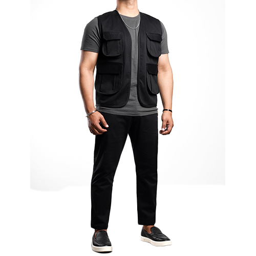 Black Front Open Cargo Vest - Feature: No Fade