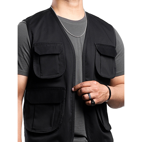 Black Front Open Cargo Vest - Feature: No Fade