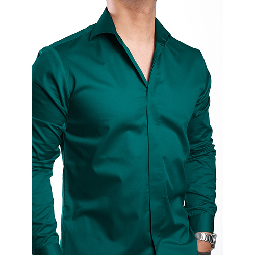 Premium Collection Teal Green Cut-away Collar Minimal Mens Shirt - Feature: Washable