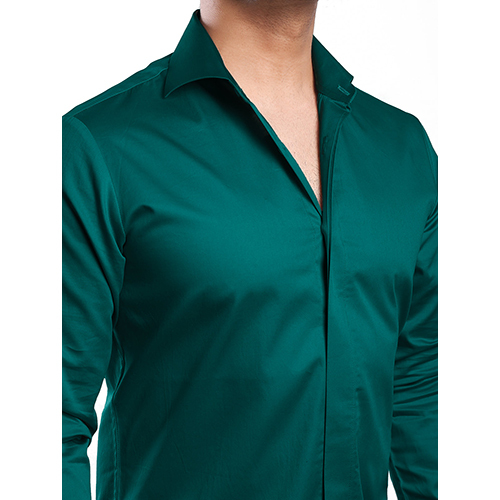 Premium Collection Teal Green Cut-away Collar Minimal Mens Shirt - Feature: Washable