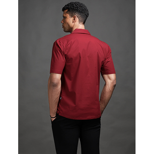 Carmine Red Stretch Cuban Shirt - Feature: Washable