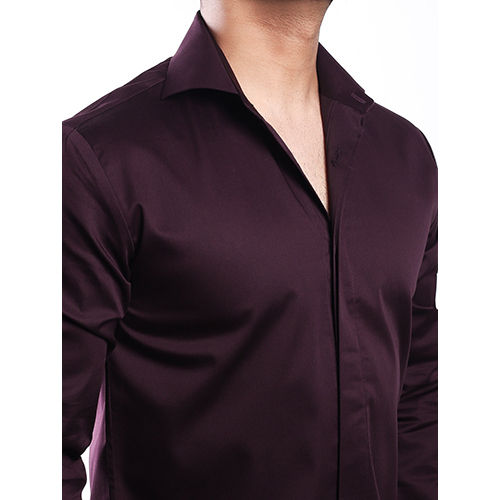 Premium Collectionwine Cut-Away Collar Minimal Mens Shirt - Color: Wine Color