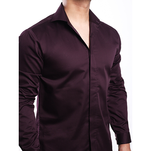 Premium CollectionWine Cut-Away Collar Minimal Mens Shirt