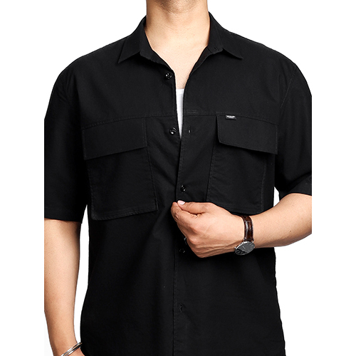Black Chest Pockets Shirt - Feature: Washable