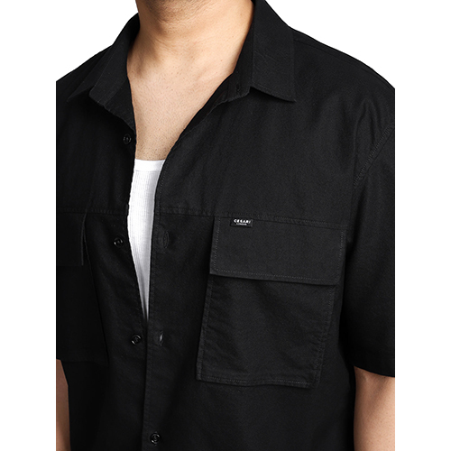 Black Chest Pockets Shirt - Feature: Washable