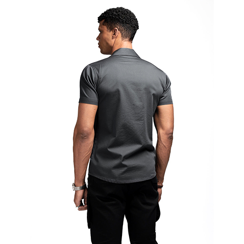 Graphite Grey Cuban Shirt - High-quality Cotton Blend, Washable Fabric, Short Sleeves For Year-round Comfort And Casual Wear
