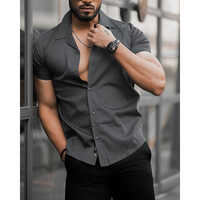 Graphite Grey Cuban Solid Mens Shirt