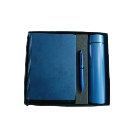 Blue Employee Welcome Kit - Stainless Steel Essentials, Sleek White Rectangular Organization for Productive Office Use