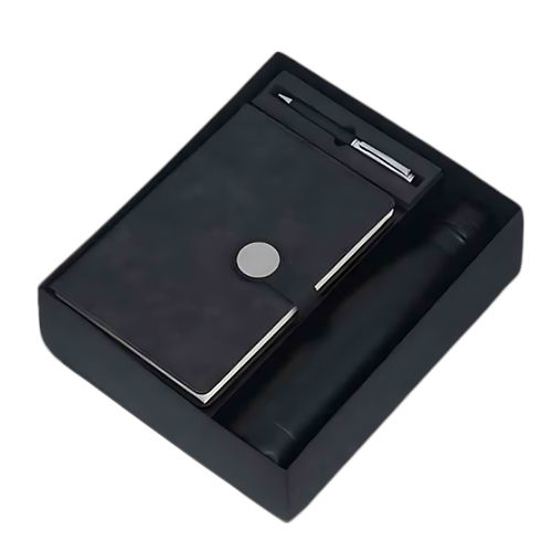 Customized Black Employee Joining Kit With Circular Pen Holder - Material: Stainless Steel