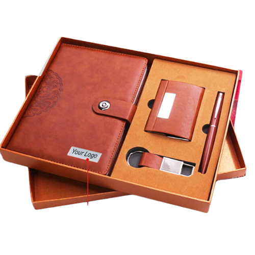 Customized 4 In 1 Gift Set With Logo - Color: Brown