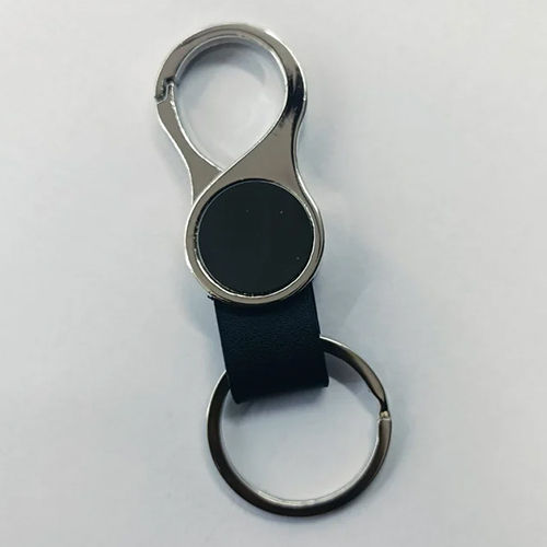 Leather Keychain - Color: Black And Silver