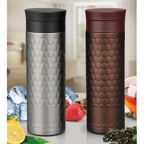 Fancy Steel Vacuum Bottle - Color: Brown And Silver