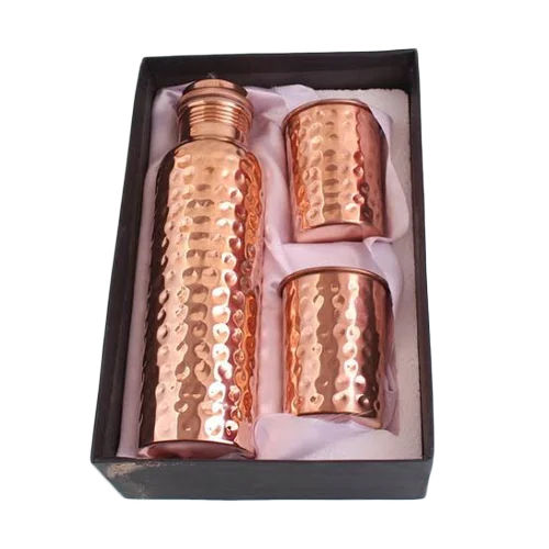 Copper Bottle Set With Glass - Capacity: 1 Liter/Day