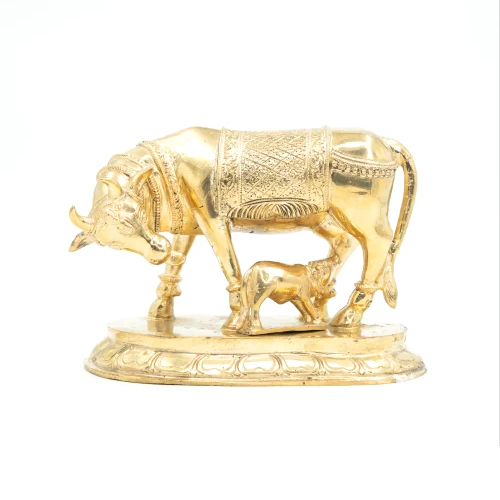 6 Inch Cow Calf Bronze Statue - Color: Golden