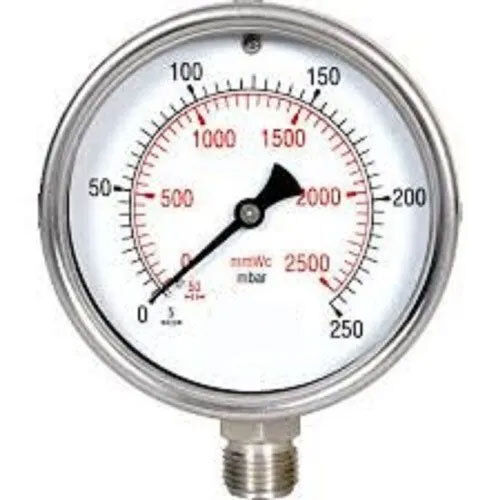 Stainless Steel Pressure Gauge - Analog Display, Bourdon Tube Measuring Principle | Custom Mounting, Industrial Use, Silver Color, 50 Frequency