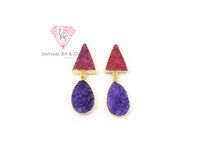 Multi Color Druzy Gemstone With Electroplated Gold Plated Handmade Stud Earrings